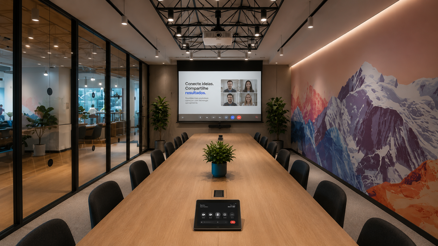 Sala de reunião corporativa automatizada